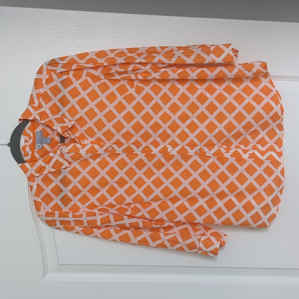 JCP silk blend blouse, orange/white, size large